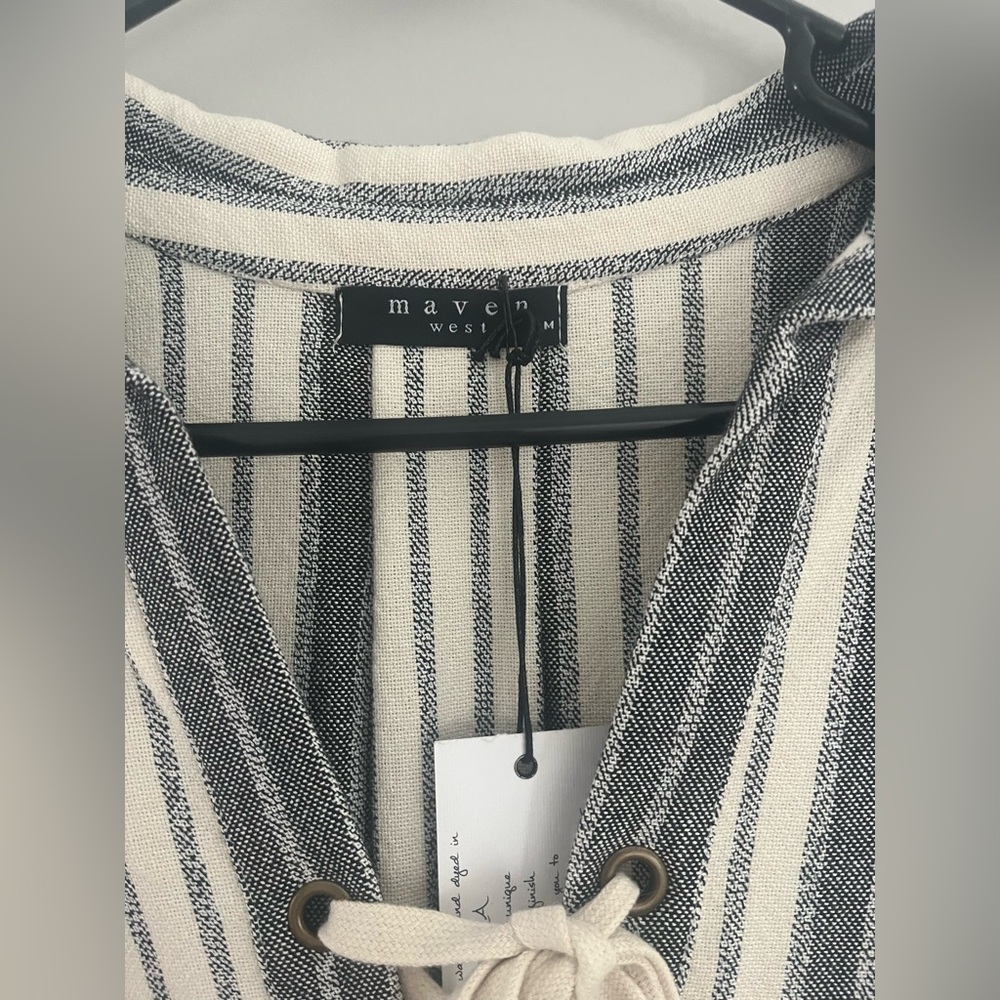 NWT Maven West‎ Jackie Gray Off White Striped Tunic Shirt Dress - Picture 3 of 5